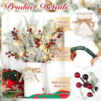 Christmas Table Decorations Set with 5 Pcs 20" Christmas Artificial Pine Branches with Red Berry Stems,White Iron Vase, LED String Lights, Snowflake Wood Chips and Hemp Rope for Xmas Winter DIY Decor - Image 3