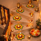 Dunzy 6 Pcs Diwali Rangoli Mat Varalakshmi Pooja Decoration, Yellow Mandala - Image 2