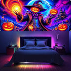 7x16ft Blacklight Halloween Garage Door Banner Decorations, Glow in The Dark Evil Pumpkin Wizard Castle Large Garage Door Cover Background, UV Reactive Halloween Outdoor Wall Backdrop Party Supplies - Image 7
