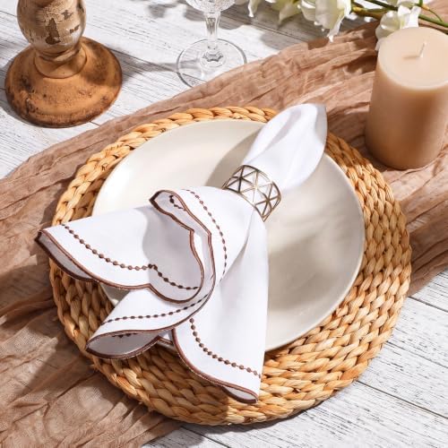 Hahafelt 12 Set Scalloped Cloth Napkins, Embroidery Polyester, Rust Red - Image 3