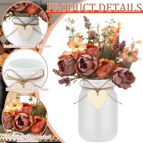 Lyrow 6 Pack Fall Mason Jar Table Centerpiece Autumn Centerpieces for Tables Orange Faux Floral Centerpiece Decorations Farmhouse Thanksgiving Mason Jar for Home Kitchen Tiered Tray Decoration - Image 3