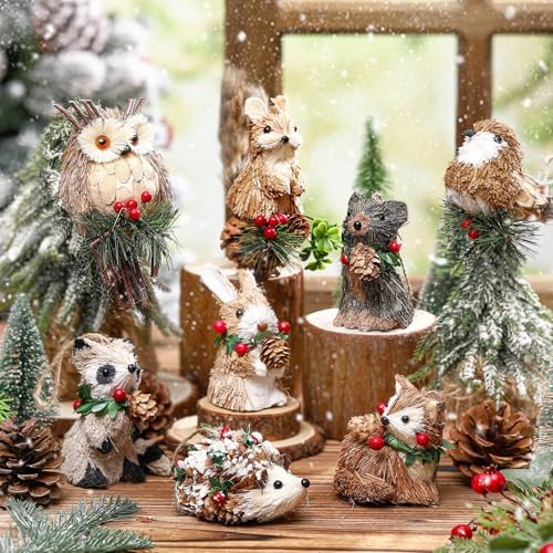 Vercraft 8 Pack Woodland Animal Xmas Ornaments Sisal Straw Rustic, Classic - Image 4