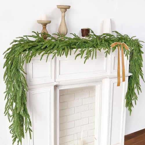 4 Pcs 6 Ft Christmas Norfolk Pine Garland with Lights for Mantle - Image 4
