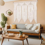 Buryeah 43 x 39 Inch Large Macrame Wall Hanging Boho Tapestry Macrame Wall Decor Cotton Tassel Macrame Curtain Beige Stylish Bohemian Wall Art for Home Living Room Bedroom Dorm Wedding - Image 4