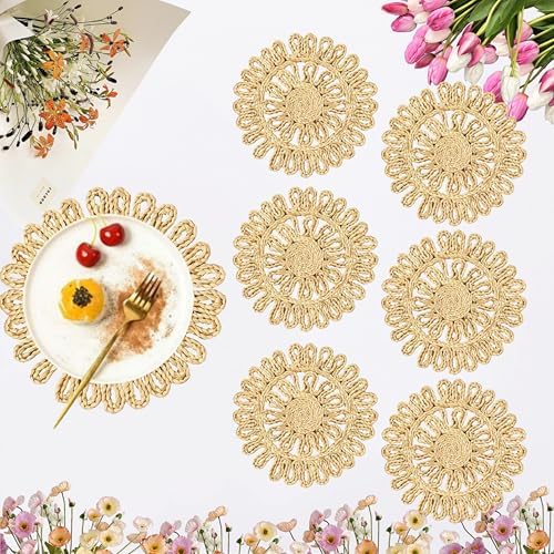 IcosaMro11.8 Inch Boho Round Woven Placemats for Dining Table Set of 6 by IcosaMro