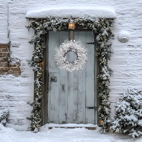 20 Inch Snow Flocked White Berry Winter Wreath with Twig & Leave- Artificial Christmas Wreaths for Front Door Porch Wall Window Porch Fireplace Outdoor Décor - Image 5