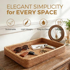 Rattan Serving Tray, Woven Wicker Rectangle Tray Basket for Organizing - Image 6