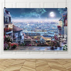 Leowefowa Downtown Cityscape Background 20x10ft City Balcony Backdrops for Photoshoot Cityscape Photography Backdrop City Moonlight Photo Props Downtown Balcony Backdrops for Parties Vinyl by Leowefowa