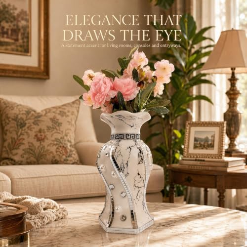Silver Ceramic Flower Vase with Rhinestone Accents - Image 5