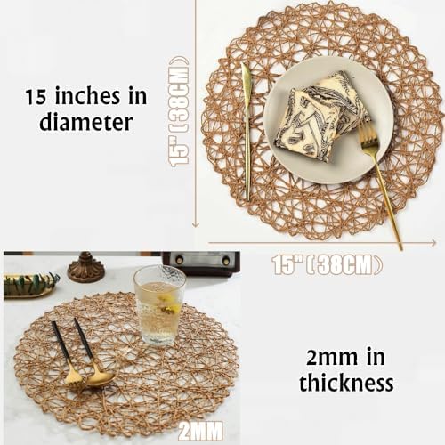 IcosaMro Round Woven Placemats Set of 12 for Dining Table, 15 Inches Paper Boho Decorative Circle Place Mats for Wedding Christmas Thanksgiving Day Holiday Dinner (Light Coffee Brown) - Image 4