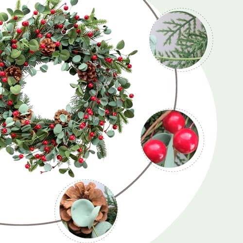 Idyllic Christmas Wreath for Front Door,20" Winter Wreath with Pine Cones Red Berries and Eucalyptus, Winter Decorations for Everyday Farmhouse Window Outdoor/Indoor - Image 2