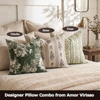 Amor Virisso Floral Throw Pillow Covers 24x24 Set of 2 Block Print Pillow Covers Neutral Floral Striped Farmhouse Decorative Pillow Covers for Sofa Couch Bed, Dusty Green - Image 5