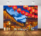 BELECO 15x10ft Fabric Traditional Chinese Town Backdrop Historic Town Street Night View Red Lanterns Holiday Background China Spring Festival New Year Party Decorations Banner Photoshoot Studio Props by BELECO
