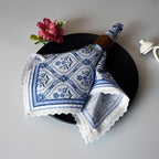 FINGERCRAFT Lace Cloth Napkins, Cotton Linen 12 Pack, 20x20 in, Blue Damask - Image 3