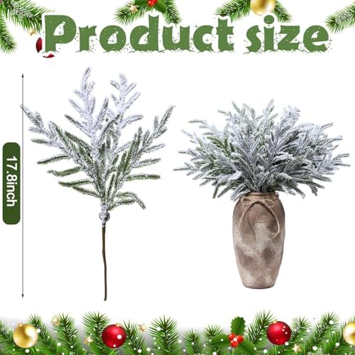 Wavwavw 12 Pcs Christmas Snowy Norfolk Pine Branches 18 Inch - Image 3