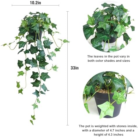 Fake English Ivy Plants in Pots Set of 2 – Realistic Artificial Ivy Greenery for Home Decor, Tabletop, Office, Shelf, Balcony or Bathroom – Lifelike Faux Hanging Vines, No Maintenance Required - Image 2
