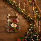Suncalla 17 Inch Christmas Snowman Wreaths for Front Door Wood Hanging Sign - Image 6