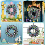 22'' Easter Wreaths for Front Door, Spring Door Wreath with Pastel Eggs, Glitter Eggs, Berries & Silk Lambs Ear Leaves, Artificial Easter Decor Garland for Indoor Outdoor Porch Wall Home Decorations - Image 6