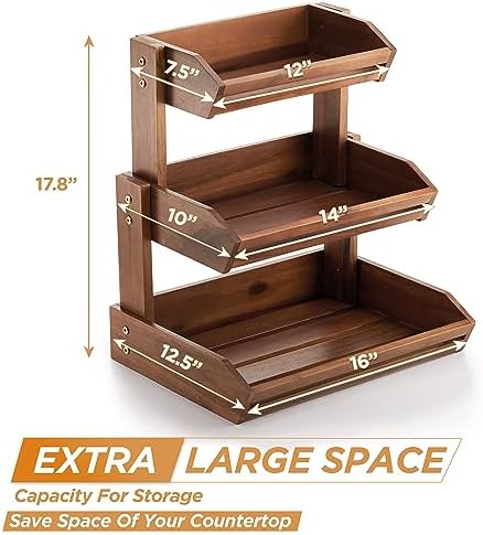 HOLANA Acacia Wood 3 Tier Fruit Basket, Durable, for Fruit and Vegetables - Image 3