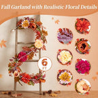 BLOSMON Fall Garland for Mantle with Flower, 6ft, Fall Decorations for Home - Image 5