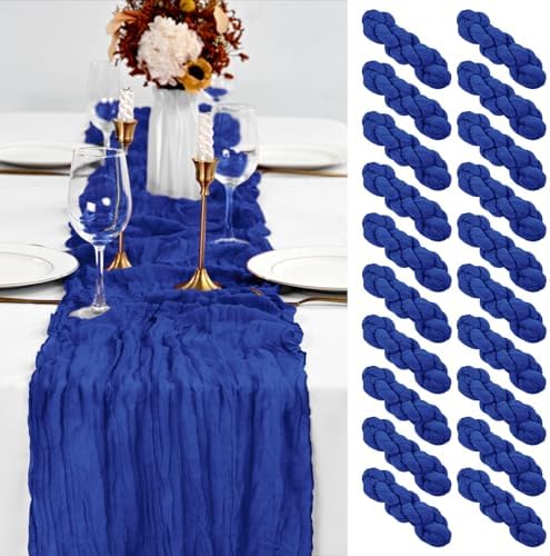 20 Pack Royal Blue Table Runners 10Ft Cheesecloth Table Runner Boho Gauze Cheese Cloth Table Runner Romantic Long Sheer Fabric Table Runners for Wedding Party Bridal Shower by YMHPRIDE
