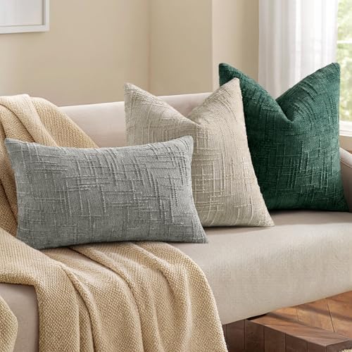 decorUhome Textured Chenille Throw Pillow Covers 22x22 Set of 2 Green - Image 5