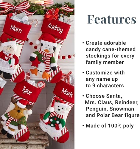 Let's Make Memories Personalized Christmas Stocking - Stockings for Family - Embroided - 3-D Plush - Christmas Decor - 8"x18" - Candy Cane Family - Polar Bear - Image 5