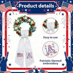Moukeren 2 Pcs 4th of July Wreath Sash for Front Door Patriotic Embroidered Monogram Wreath Sash Red Blue White Flag Garland Belt Decor for Independence Day Memorial Day Yard Porch - Image 4
