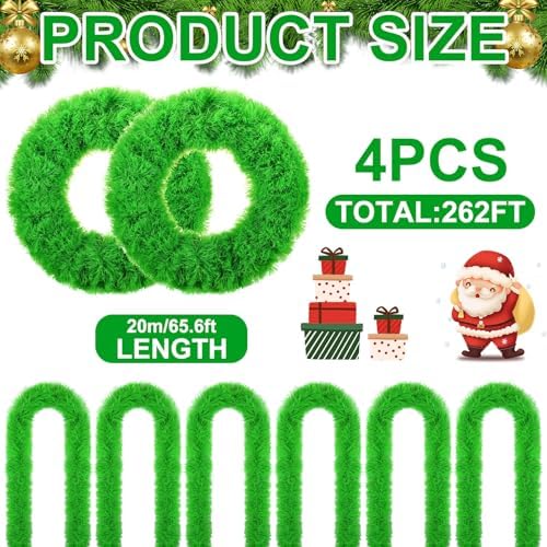 4 Pack Total 262 ft Lime Green Christmas Garland Non Lit Artificial Greenery Pine Garland Christmas Decorations Soft Holiday Decor Home Garden for Outdoor Indoor Stairs Fireplaces - Image 2