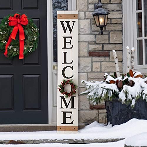 Glitzhome 60”H Welcome Sign with 4 Interchangeable Floral Wreaths for Front Door Porch Farmhouse Wooden Hanging Wall Sign for Seasons Spring Fall Harvest Thanksgiving Christmas - Image 5