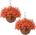 Hananona 24 Pcs Artficial Outdoor Flowers with Hanging Baskets, Orange Fall mums 2 Pack Hanging Planter with Outdoor Fall Flowers for Autumn Porch Garden and Home Patio Yard Decor (2, Orange) by HANANONA