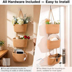 ICERZCZ Hanging Baskets for Organizing, Over the Door Decorative Storage Organizer, Nursery Decor Organization, 3-Tier Wall Basket for Entryway Playroom Bathroom Closet, Khaki - Image 7