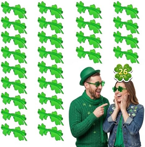 LIONO 26 PCS St Patricks Day Shamrock Glasses Party Favors by LionoDriveTech