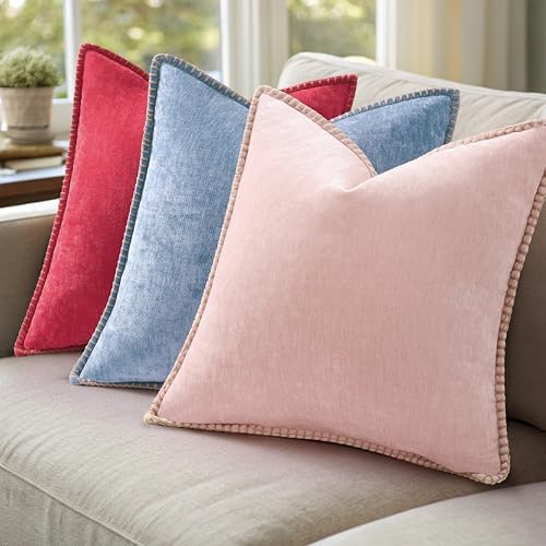 decorUhome Soft Chenille Throw Pillow Covers 22x22 Set of 2 Christmas Red - Image 5