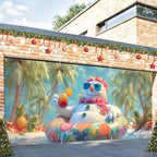 13x6Ft Tropical Snowman Garage Door Banner - Beach Scene with Swimsuit Snowman Holding Drink, Funny Summer Winter Mix Decor for Outdoor Holiday - Image 5
