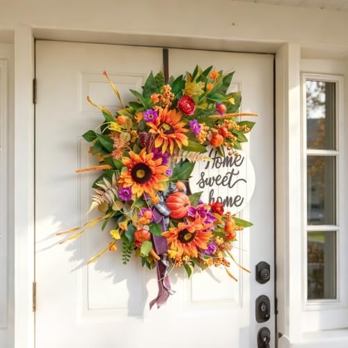 24 Inch Fall Wreaths for Front Door,Outdoor Autumn Wreath with Sunflowers - Image 5