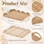 Teenyyou Paper Rope Scalloped Tray 24" L x 18" W x 2.4" H Rectangle Woven Decorative Coffee Table Serving Tray with Handle Ottoman Large Handwoven Basket Home Decor for Kitchen Counter Organizing - Image 2