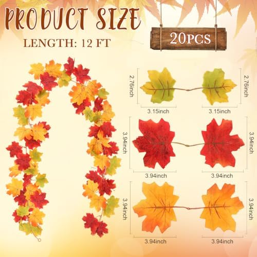 20 Pcs 120ft Fall Maple Leaves Garland Decoration, Bright Orange - Image 2
