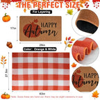 2-Piece Fall Front Door Mat Set, Layered Coir & Orange White Plaid Mats - Image 2