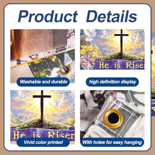 16x7 ft He is Risen Easter Banner for Two Car Garage - Fits Double Garage Door, Inspirational Cross Dove & Biblical Quote Large Backdrop, Church or Home Worship Decor - Image 4