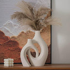 Levvohd XL Beige Ceramic Vase Set of 2, Snuggle Hollow Home Decor Vase by 100hand-madeworks