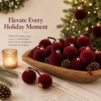 Pinkunn 24 Pcs Velvet Burgundy Christmas Ball Ornaments 3.15 Inch - Image 2