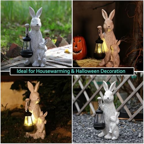 Solar Garden Statues Bunny Decor with LED Lights Home Decorations Outdoor Garden Rabbit Statue for Patio, Balcony, Yard, Lawn Ornament - Unique Housewarming Birthday Gifts for Women - Image 4