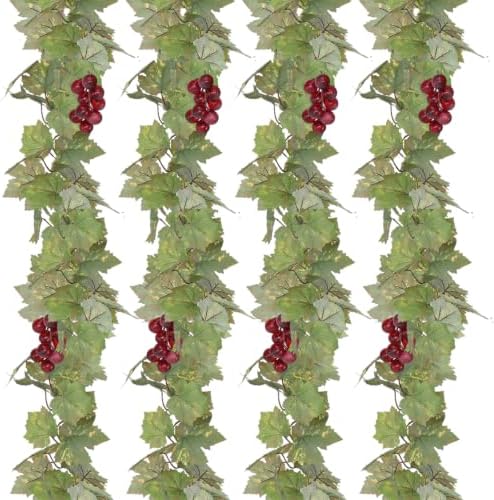 4PCS Artificial Grape Vines with Fruits, Greenery Leaf Garland Plant, 6.56Ft Fake Grapes Leaves for Indoor Outdoor Home Decoration Wedding Party Photo Wall Display by ArtificialPlants