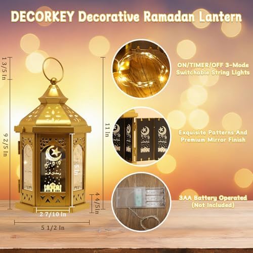 Ramadan Decorations for Home, 2 PCS 11''H Metal Decorative Candle Lantern for Tabletop Mantel Decor, Vintage EID Mubarak Lantern Candle Holders for Indoor Outdoor Decor Gift - Image 3