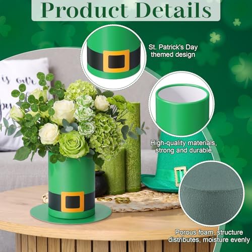 Remerry 6 Set 5 Inch St. Patrick's Day Hat Vase Table Centerpiece Green High Top Hat Buckle Round Flower Box with Paper Removable Foam Green Vase for Irish Wedding Holder Kitchen Home Party Decoration - Image 3