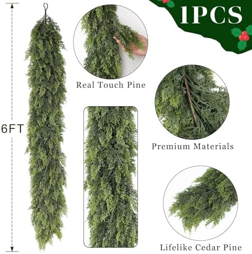 1PCS 6FT Lifelike Touch Artificial Cedar Garland for Mantle Christmas Decor - Image 5