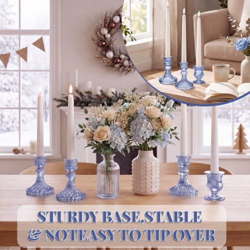 Mumufy 12-piece Blue Glass Candle Holders with Flameless Taper Candles - Image 5