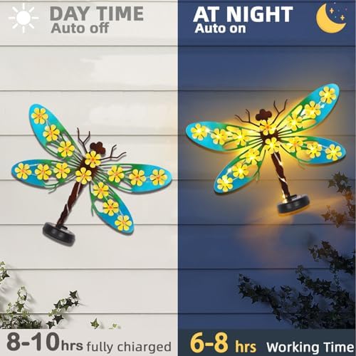 2 Pack Metal Dragonfly Outdoor Wall Decor with 30 Led Solar Lights - Image 2