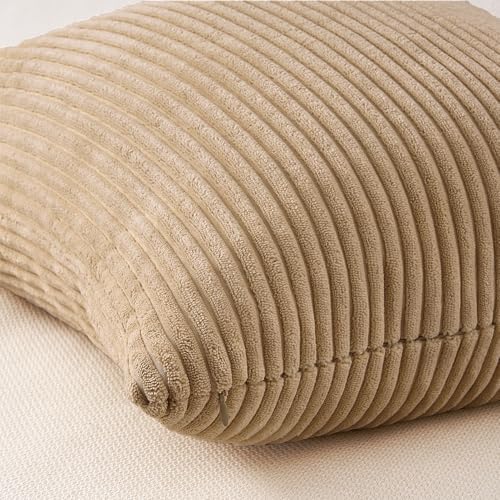 Topfinel Boho Throw Pillow Covers 18x18 Inch Set of 4 Soft Farmhouse Corduroy Striped Decorative Cushion Cover Beige Brown Gradient Rustic Pillow Case for Sofa Couch Living Room Bedroom - Image 5
